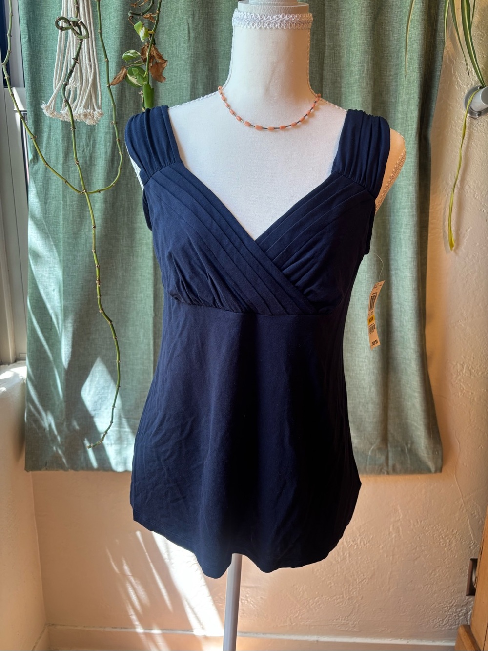 INC International Concepts Navy Pleated V-Neck Tank